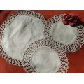 Set of 3 linen and crochet doilies - beige/ ecru colour  2x 20cm and 1 x 26cm