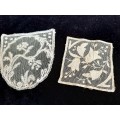 Handmade lace - two small pieces  -  6x 6cm and 8 x 8xm