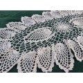 Large, oval, cream crochet doilie 70 x 35 cm