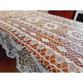 Vintage, handmade lace tablecloth- white 210 x 132 cm