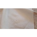 Lovely damask tablecloth with embroidered mongram (127x  127 cm)