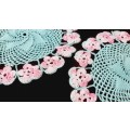 Pair of doilies - turquoise with pink flowers - 18cm