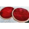 Two red velvet doilies -  21 cm diameter