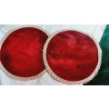 Two red velvet doilies -  21 cm diameter