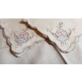3 cream cotton napkins -with embroidery - 28 x 28cm