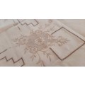 Square linen tablecloth, cream colour, with flower hand embroidery 82 x 82 cm