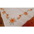 Square linen tablecloth, off white colour, with flower hand embroidery 80 x 80 cm
