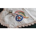 Linen tray cloth -  with horse and cart embroidery 49 x 30 cm