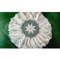 Large white crochet doilie, slilghtly ruffled 52 cm