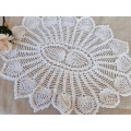 Oval, white cotton crochet doilie 50cm x 58cm