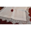 White linen tablecloth with filet crochet edging- square - 95 x 95cm