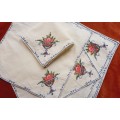 6  cream napkins with cross stitch embroidery - cotton -  27 x 27 cm