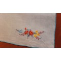 Embroidered tray cloth - white with blue edge -  46 x 34 cm