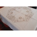 Pale pink embroidered tablecloth 130 x 130 cm - cotton