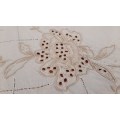 White linen tablecloth with beige embroidery 130 x 170 cm