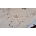 White linen tablecloth with beige embroidery 130 x 170 cm