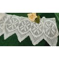 One piece of filet crochet edging - white - 85 cm long and 22cm wide