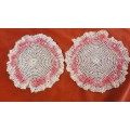Pair of pink and white crochet doily/doilies - 17cm