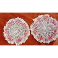 Pair of pink and white crochet doily/doilies - 17cm