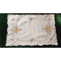 Embroidered tray cloth/ place mat- cotton- cream - 26 x 46 cm
