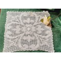 Square filet crochet mat - flower motif - cream - 38 x 42cm