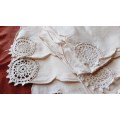 8 cream cotton napkins -with crochet insert - 40 x 40 cm