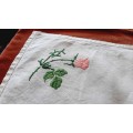Embroidered tray cloth - linen - satin stitich roses 32 x 46 cm