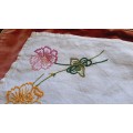 Embroidered tray cloth - white linen with colourful embroidery - 44 x 32cm