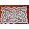 Small handknotted lace cloth -white and grey - 37 x 25 cm