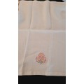 Vintage guest towel - cream damask - 46 x 68 cm with embroidered flower motif