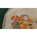 Cream embroidered tray cloth - linen - 44 x 33 cm