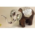 Elephant wooden with silver coloured decoration