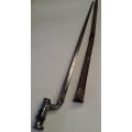 British 1853 Martini Enfield Triangular Spike Bayonet With well used Leather Scabbard