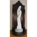Marble Virgin Mary and Child H34.5 in Dark wooden Box stand