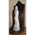 Marble Virgin Mary and Child H34.5 in Dark wooden Box stand
