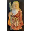 Vintage Kutani Moriage Japanese Porcelain Statue Jorojin Lucy God of Wisdom