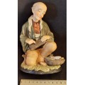 Japanese Porcelain Statue Old man with abacus and basket with fish
