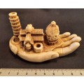 Ornament  Hand with Tower of Pisa  Hight 5 cm x width /length 10 cm signed by J Taliani
