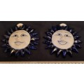 Two pc  Ceramic  Suns wall hanging Ornaments  13.5 cm dia