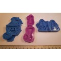 Three Zubber blip plastic toy moulds as per pictures