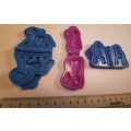 Three Zubber blip plastic toy moulds as per pictures