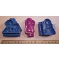 Three Zubber blip plastic toy moulds as per pictures