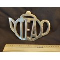 Stand for teapot silver coloured metal Tea motive size length 19 cm width 14 cm