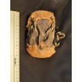 Hand held Drum Rattle Hide Covered Hight 12.5 cm x 8.5 cm
