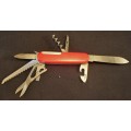 Victorinox Swiss Army knife (Huntsman)Older model Grooved Cork screw Orange/Red scales