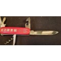 Victorinox Swiss Army knife (Huntsman)Older model Grooved Cork screw Red scales