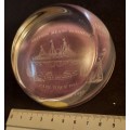 Paper Weight Glass Laser cut  H M Y Britannia in Cape Town 1995 Made by Royal Brierley