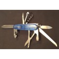 Victorinox - Huntsman with Blue Translucent Scales with Logo on Blade Hoppe