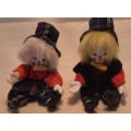 Two Collectable Clown dolls Porcelain Face Feet and Hands Cloth Body 11 cm tall