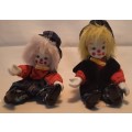 Two Collectable Clown dolls Porcelain Face Feet and Hands Cloth Body 11 cm tall